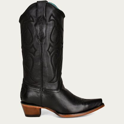 Botas vaqueras negras de punta recortada con bordado para mujer de Corral (Z5072-M / Negro)