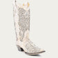Corral Women's White Glittered Inlay and Crystals Snip Toe Wedding Cowboy Boots (A3322-M / White)