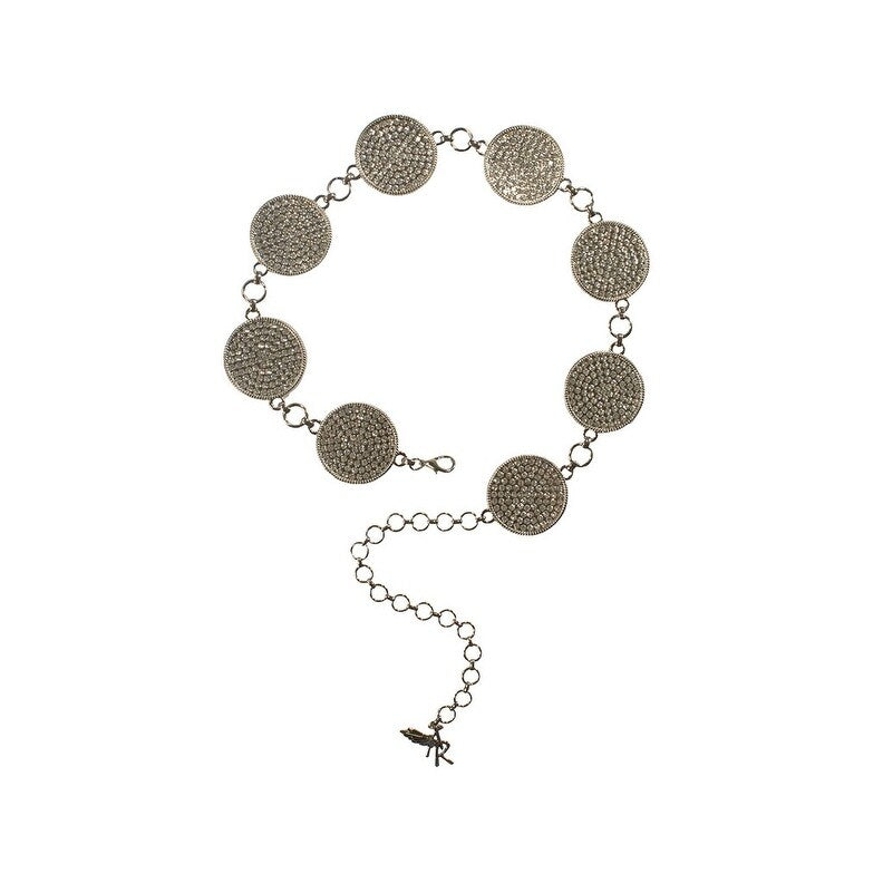 Cinturón de cadena plateada con incrustaciones de cristal y concho redondo para mujer de Angel Ranch (D140009136)