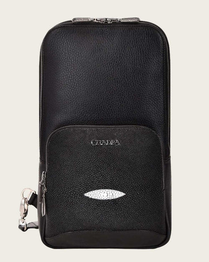 Bolso de hombro Cuadra de piel negra para hombre (DU381/BO462MA Black Stingray)