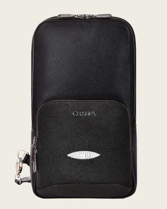 Bolso de hombro Cuadra de piel negra para hombre (DU381/BO462MA Black Stingray)