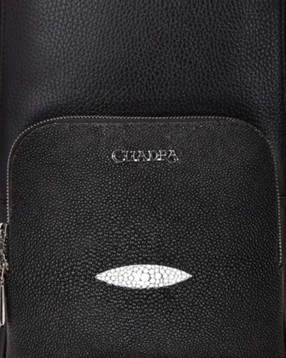 Bolso de hombro Cuadra de piel negra para hombre (DU381/BO462MA Black Stingray)