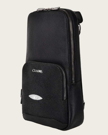 Bolso de hombro Cuadra de piel negra para hombre (DU381/BO462MA Black Stingray)