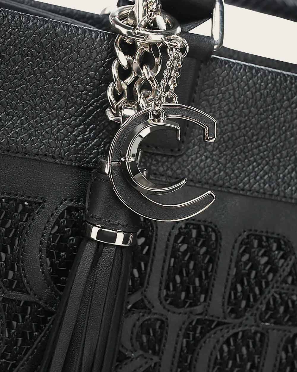 Cuadra Women's Black Monogram Top Handle Handbag (DU686/BOD2MRS Black)