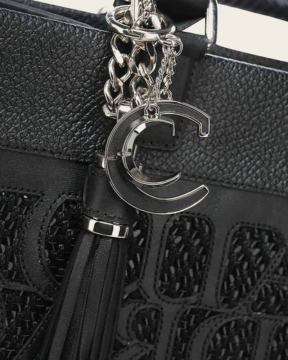 Cuadra Women's Black Monogram Top Handle Handbag (DU686/BOD2MRS Black)