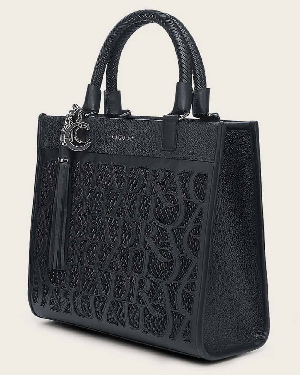 Cuadra Women's Black Monogram Top Handle Handbag (DU686/BOD2MRS Black)