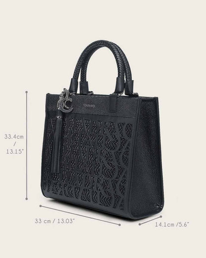 Cuadra Women's Black Monogram Top Handle Handbag (DU686/BOD2MRS Black)