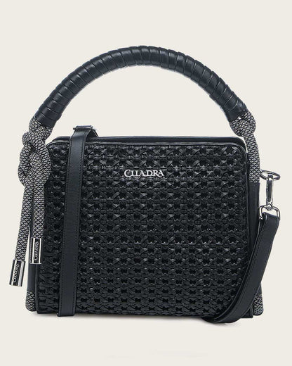 Bolso Cuadra para mujer con asa superior decorada y trenzada en negro (DU687/BOD2NRS - Azteca Negro)