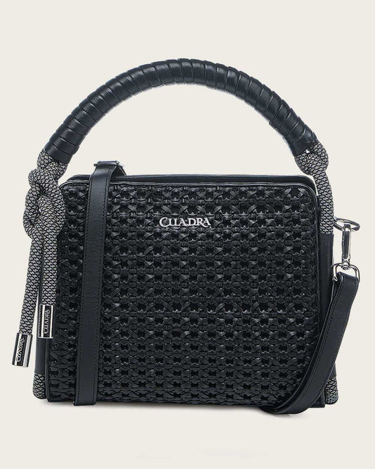 Bolso Cuadra para mujer con asa superior decorada y trenzada en negro (DU687/BOD2NRS - Azteca Negro)