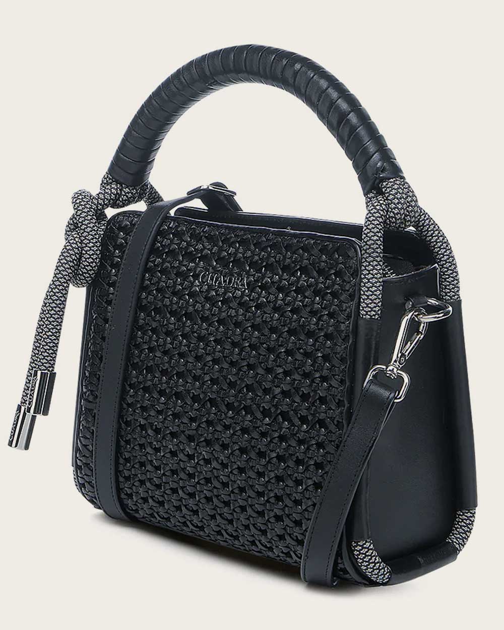 Bolso Cuadra para mujer con asa superior decorada y trenzada en negro (DU687/BOD2NRS - Azteca Negro)