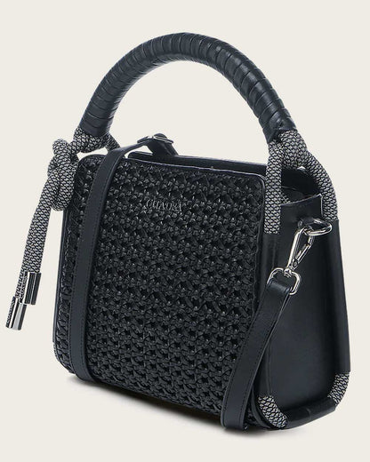 Bolso Cuadra para mujer con asa superior decorada y trenzada en negro (DU687/BOD2NRS - Azteca Negro)