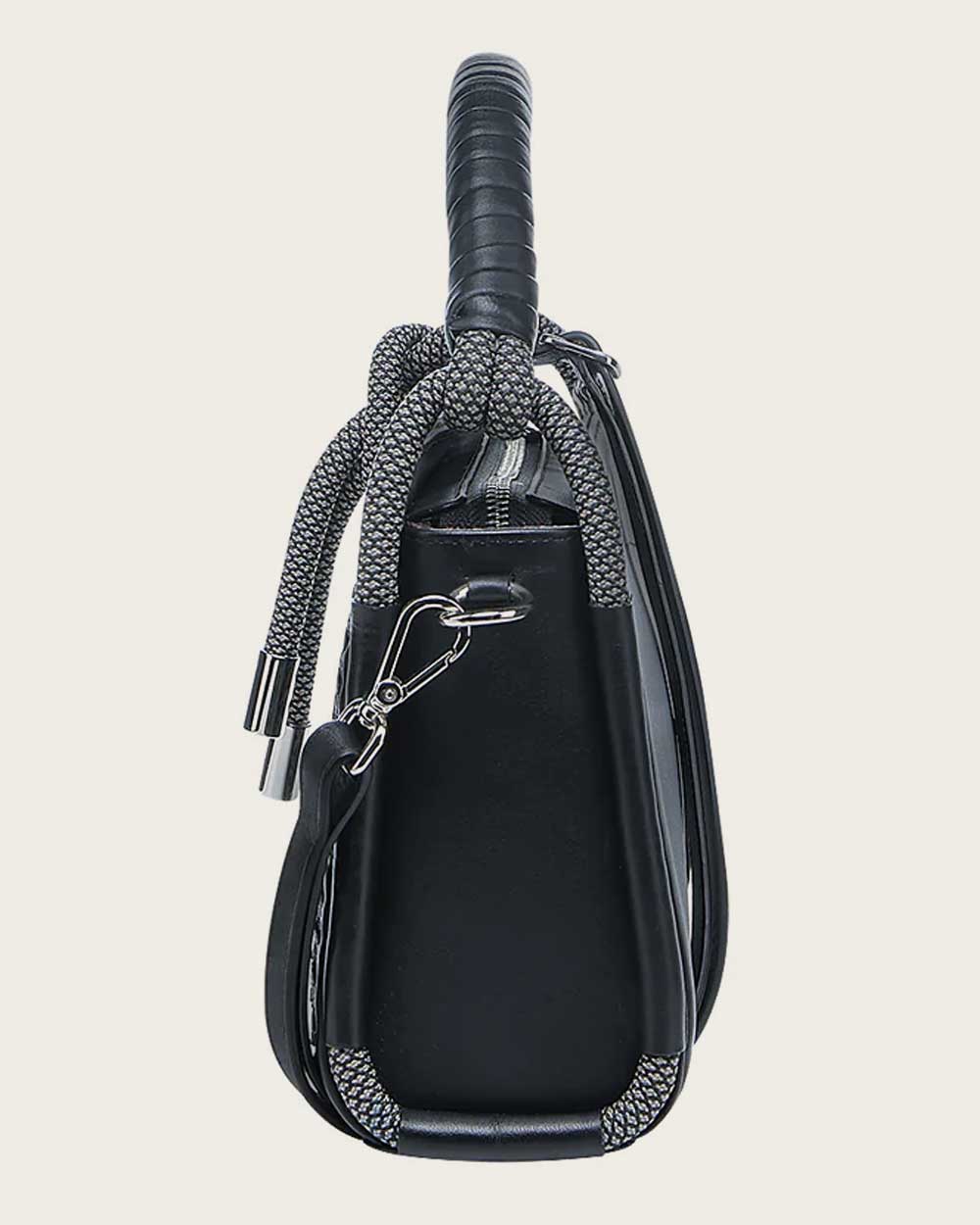 Bolso Cuadra para mujer con asa superior decorada y trenzada en negro (DU687/BOD2NRS - Azteca Negro)