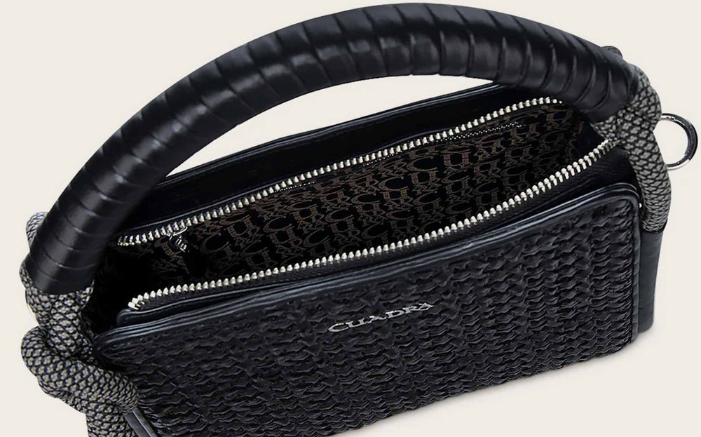 Bolso Cuadra para mujer con asa superior decorada y trenzada en negro (DU687/BOD2NRS - Azteca Negro)