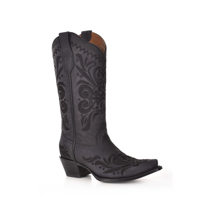 Botas vaqueras Circle G para mujer, negras, con punta recortada y bordado (L5433-M / Negro)