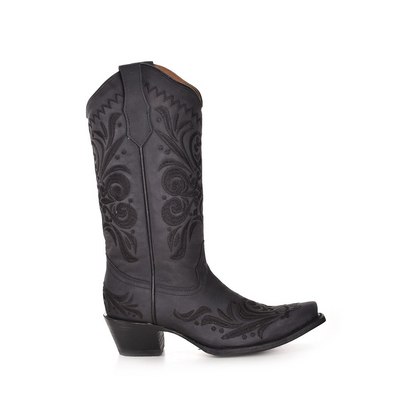 Botas vaqueras Circle G para mujer, negras, con punta recortada y bordado (L5433-M / Negro)