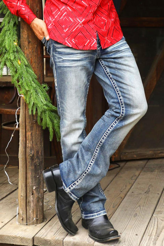 Vaqueros de corte bota azul Holt de Platini para hombre (CBJ9885 azul)