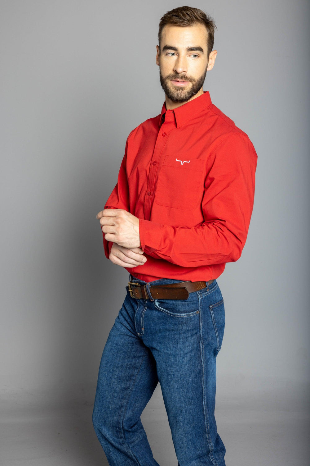 Kimes Ranch Men's KR Team Dress Shirt (Red)