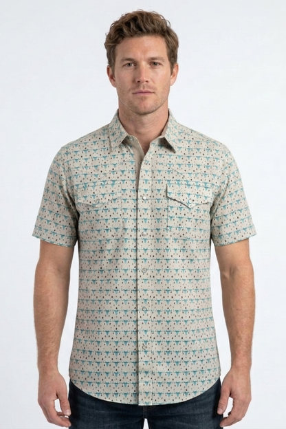 Platini Men's Longhorn Heritage Western Shirt (PGW11550 Beige)