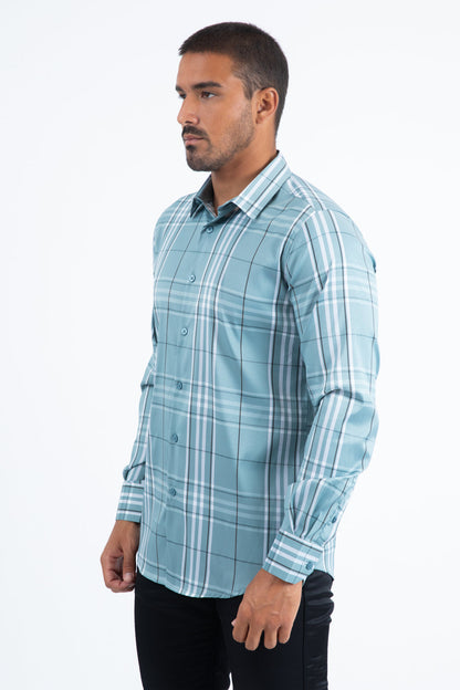 Camisa Platini de manga larga a cuadros para hombre (azul CHL11301)