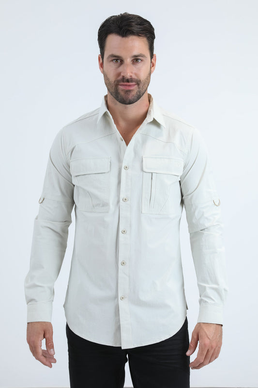 Platini Men's Performance Fishing Long Sleeve Shirt (PGL11201 Stone)