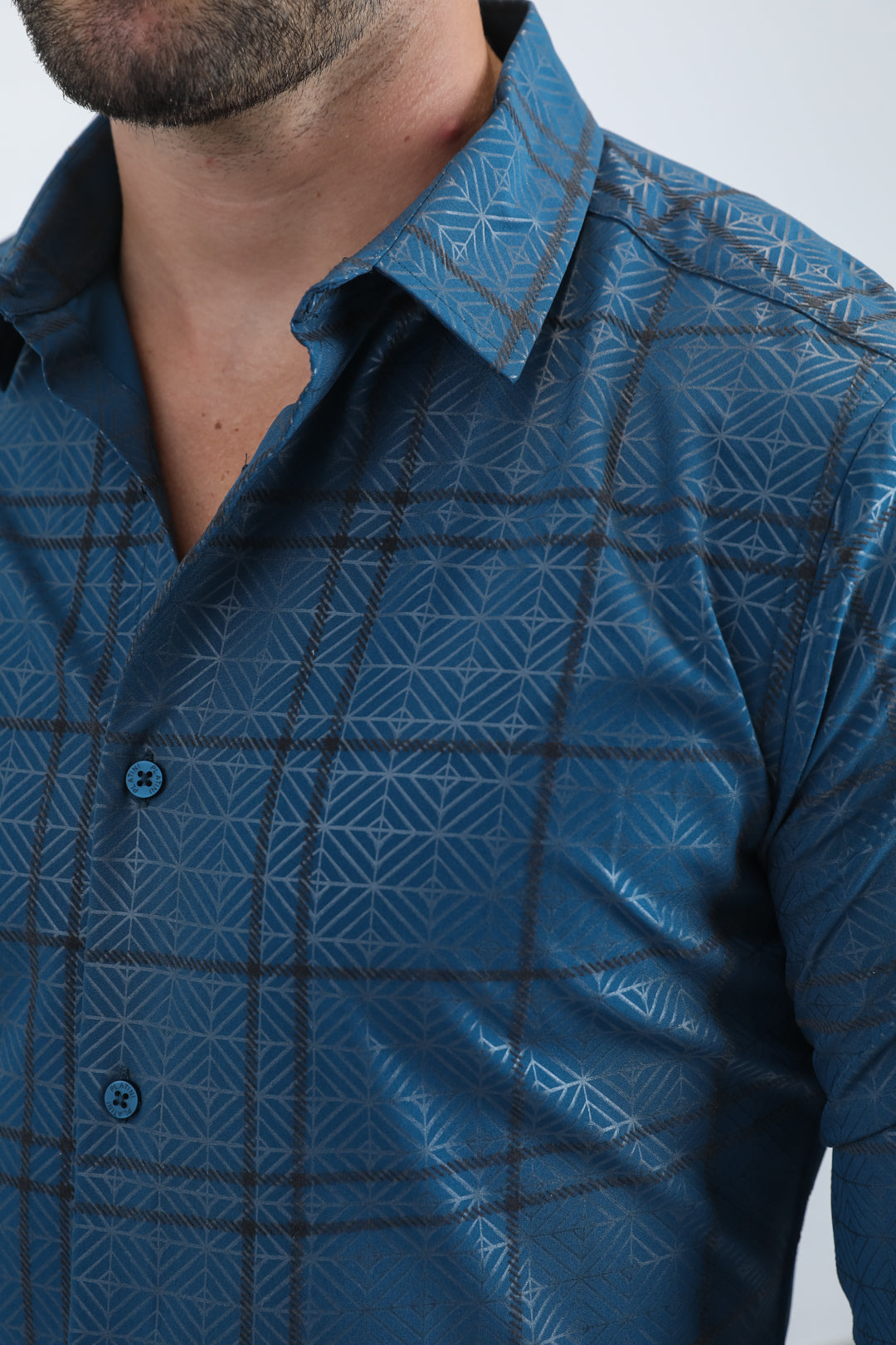 Camisa Platini de licra con corte moderno y flocado para hombre (MFL11189, verde azulado)