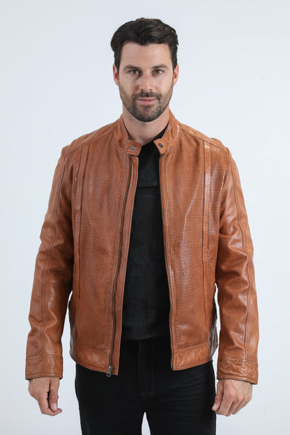 Chaqueta de motociclista perforada Platini de piel auténtica Degas para hombre (PLJ11045)