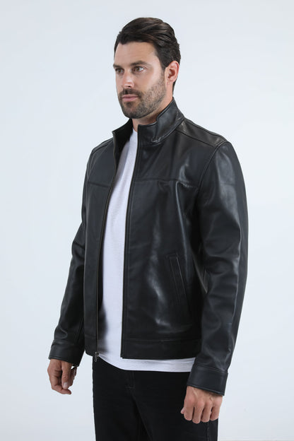 Chaqueta Platini de piel auténtica negra para hombre (PLJ11039)