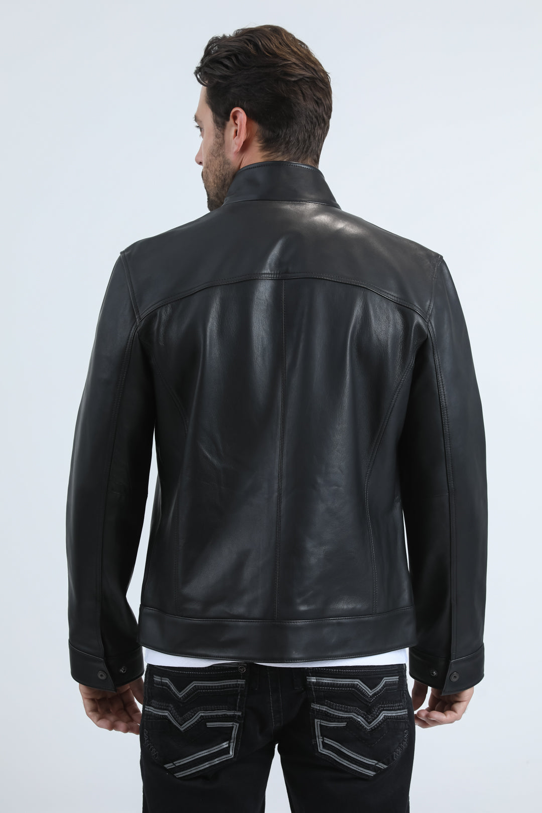 Chaqueta Platini de piel auténtica negra para hombre (PLJ11039)
