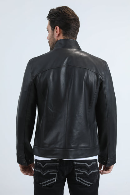 Chaqueta Platini de piel auténtica negra para hombre (PLJ11039)