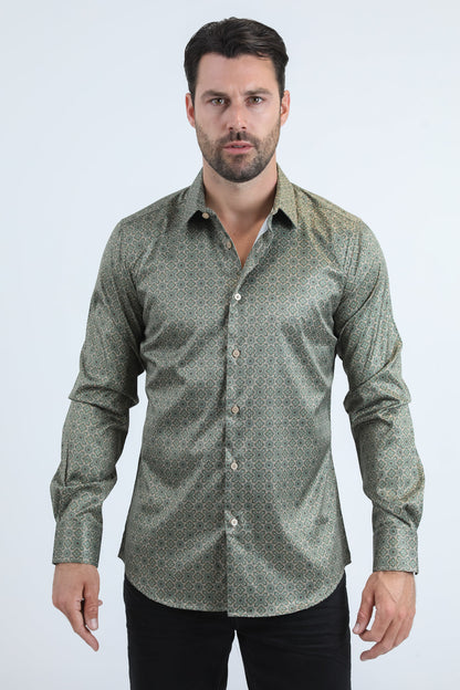 Camisa Platini de corte moderno y elástica para hombre en beige (FPL10965 Beige)