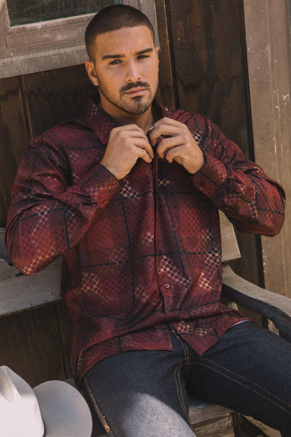 Camisa Platini Modern Fit Stretch Foil para hombre color burdeos (FPL11245 burdeos)