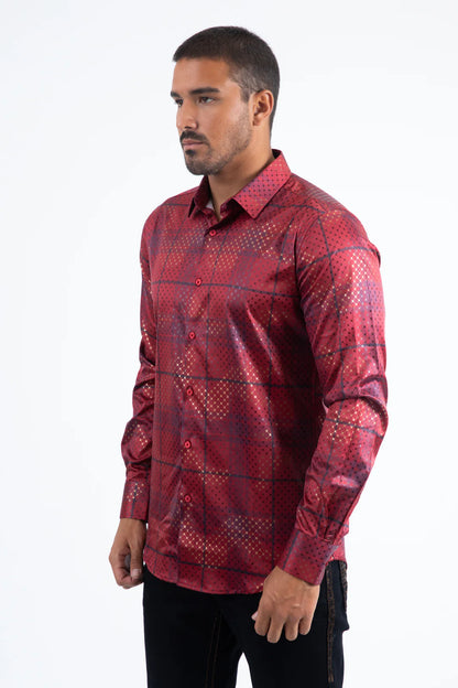 Camisa Platini Modern Fit Stretch Foil para hombre color burdeos (FPL11245 burdeos)