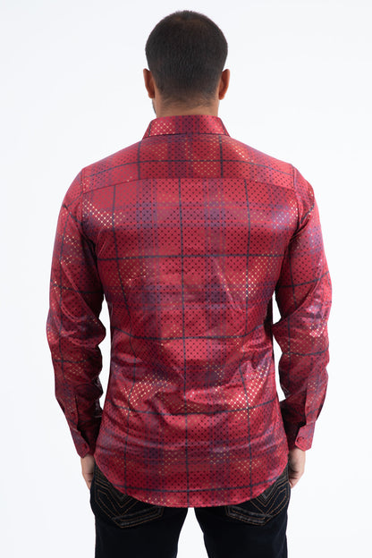 Camisa Platini Modern Fit Stretch Foil para hombre color burdeos (FPL11245 burdeos)