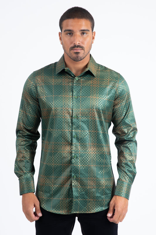 Camisa Platini para hombre de malla de alta densidad con estampado de aluminio (FPL11499 Verde)