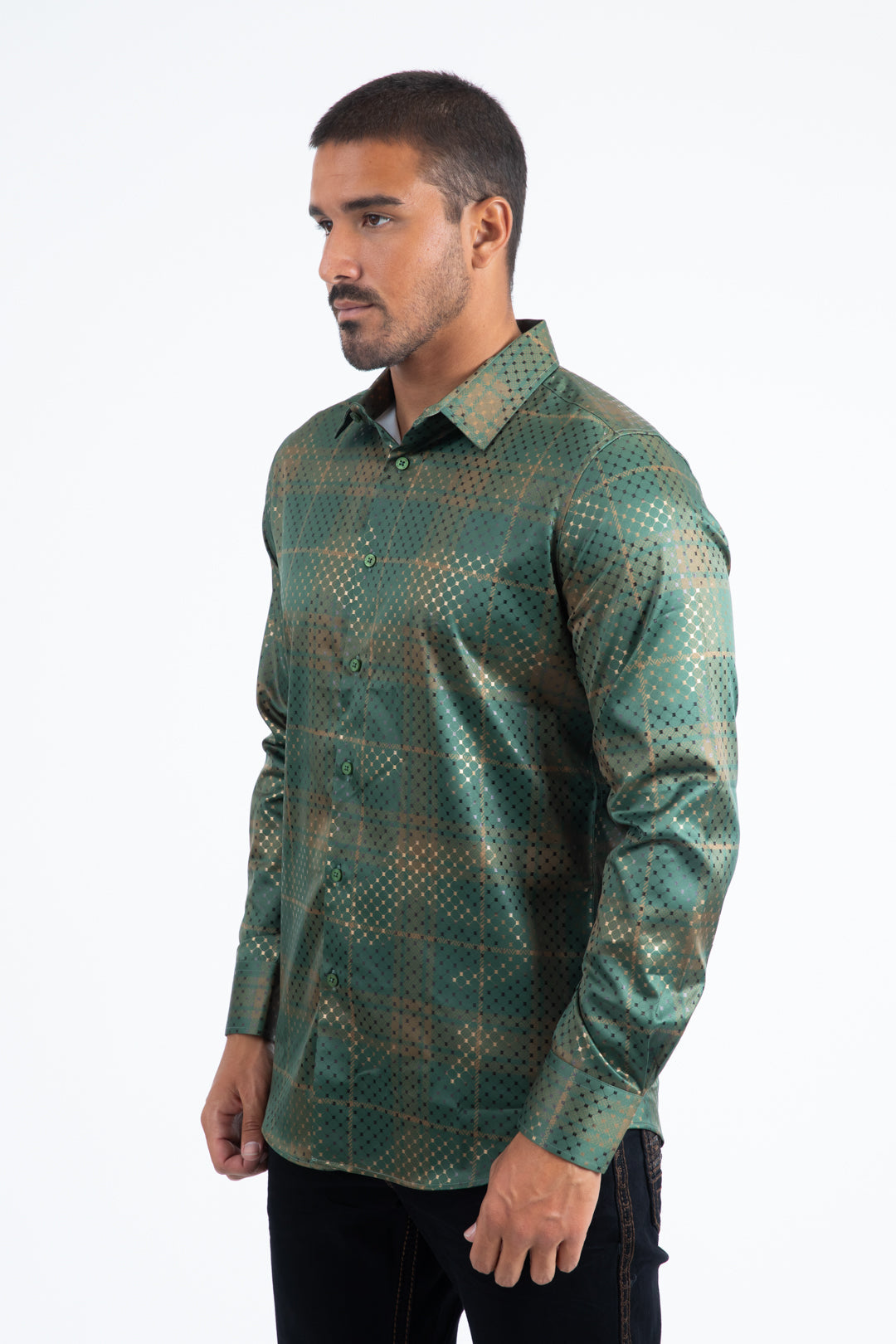 Camisa Platini para hombre de malla de alta densidad con estampado de aluminio (FPL11499 Verde)