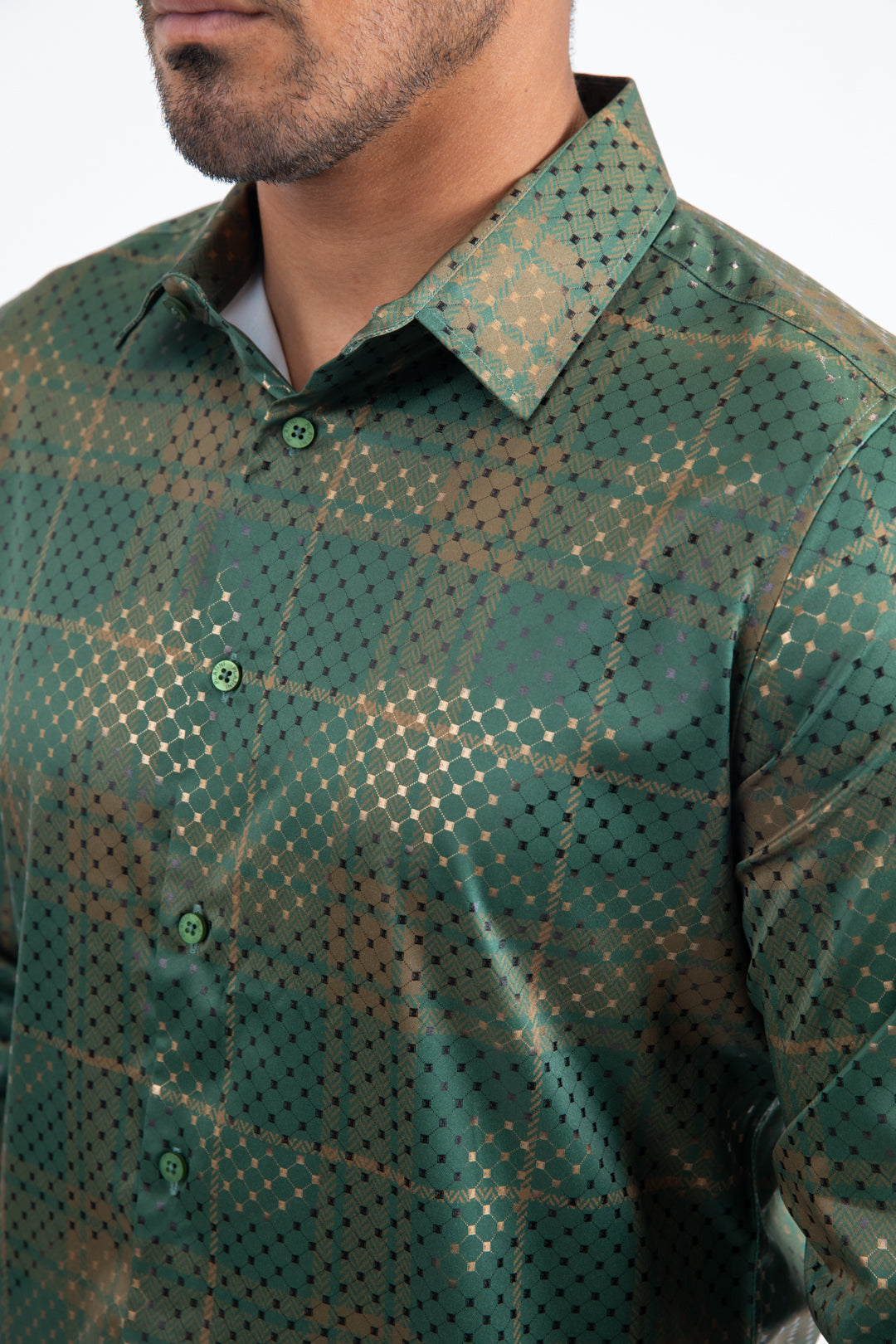 Camisa Platini para hombre de malla de alta densidad con estampado de aluminio (FPL11499 Verde)