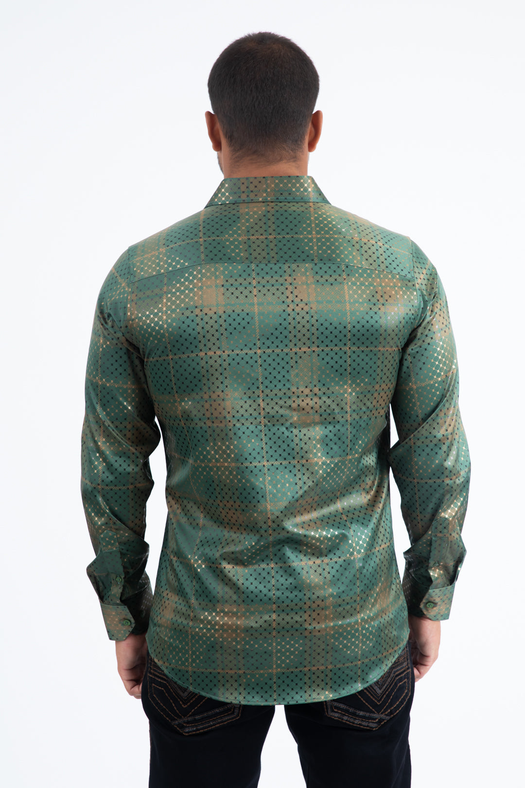 Camisa Platini para hombre de malla de alta densidad con estampado de aluminio (FPL11499 Verde)