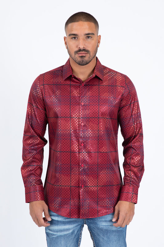Platini Men's High Density Grid Foil Shirt (FPL11498 Red)