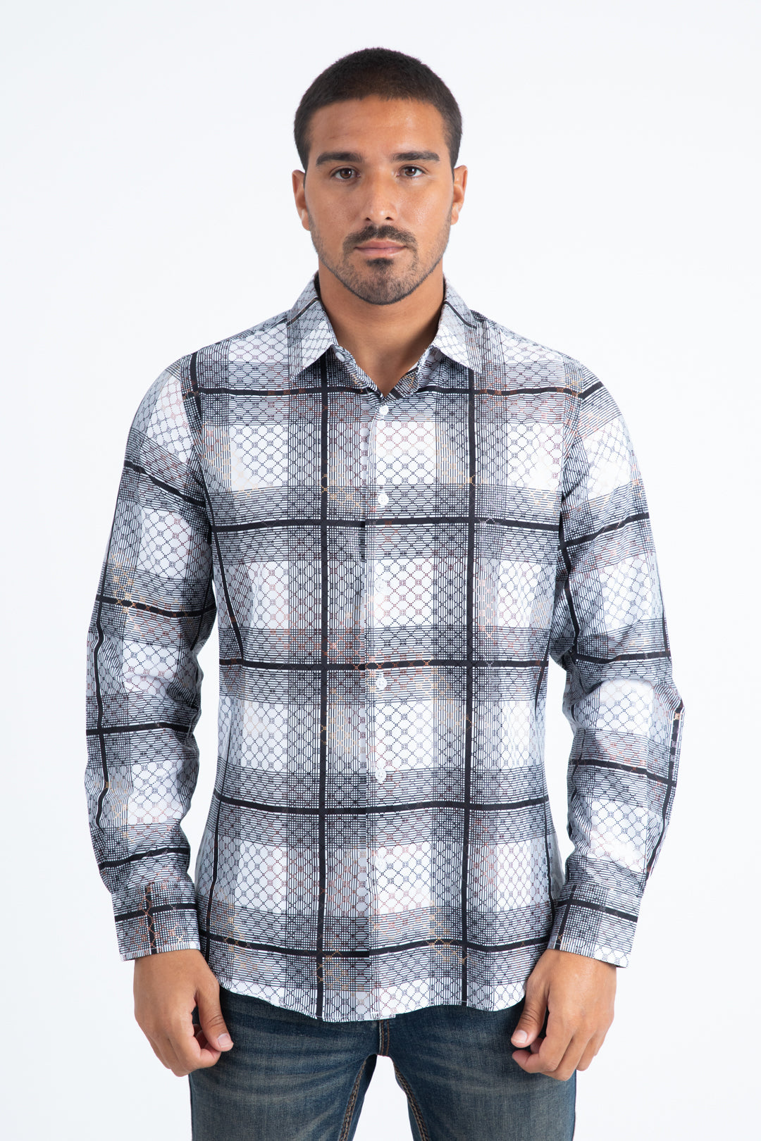 Camisa Platini Modern Fit Stretch para hombre, color blanco (FPL11243 Blanco)