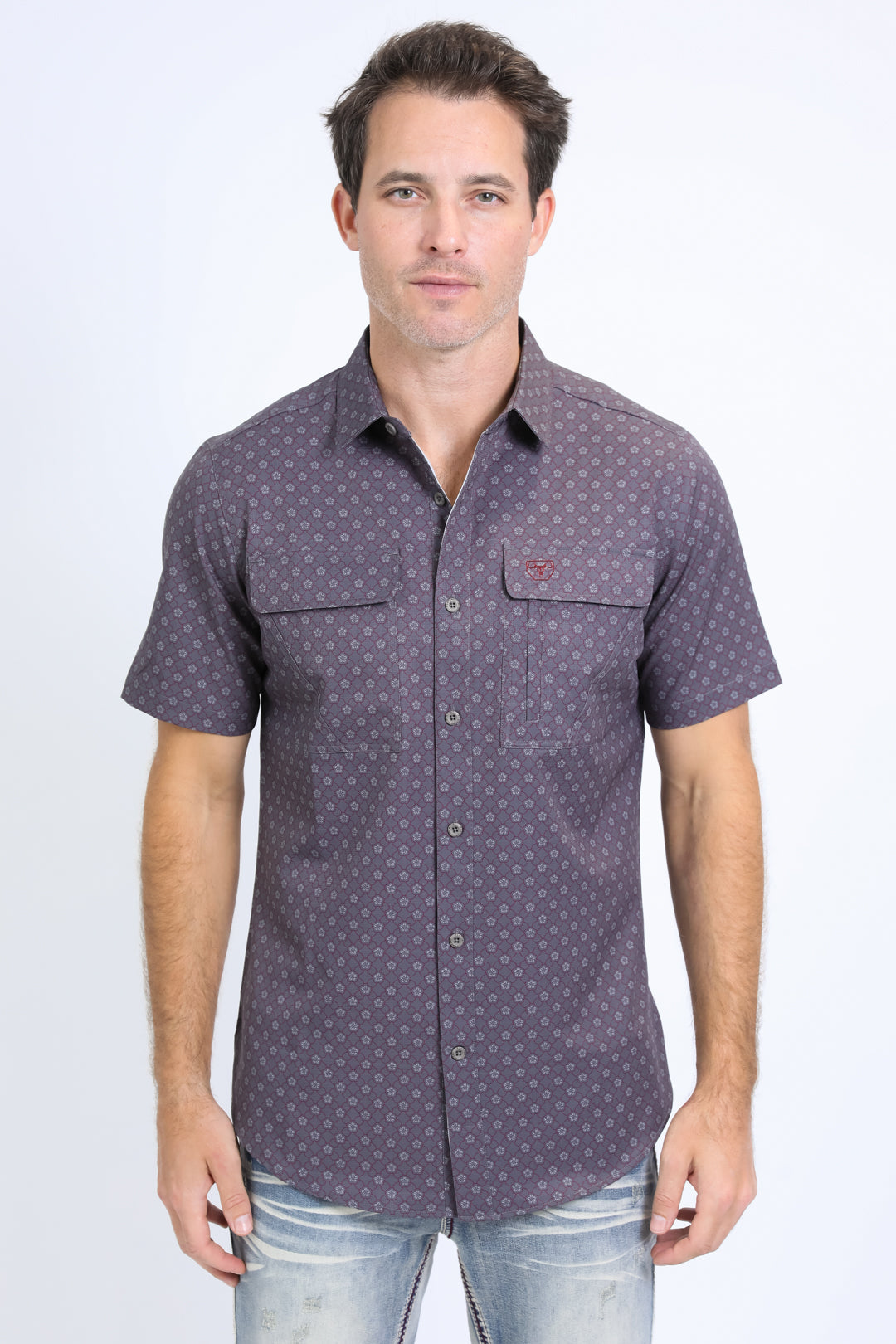 Platini Men's Western Aztec Performance Shirt (PGS10663 Grey)