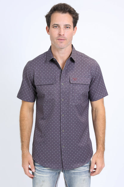Platini Men's Western Aztec Performance Shirt (PGS10663 Grey)