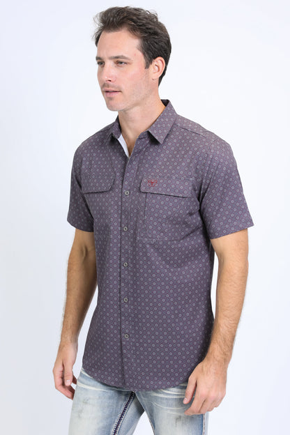 Platini Men's Western Aztec Performance Shirt (PGS10663 Grey)
