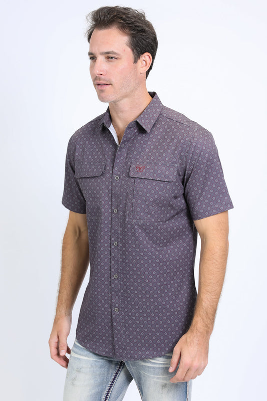 Platini Men's Western Aztec Performance Shirt (PGS10663 Grey)