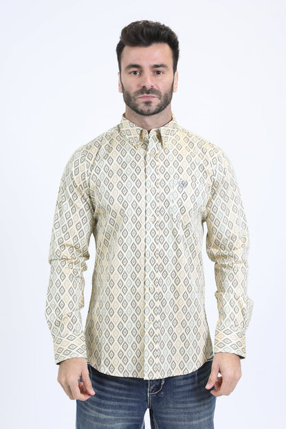 Platini Men's Satin Cotton Modern Fit Long Sleeve Beige Shirt (CWL10755 Beige)