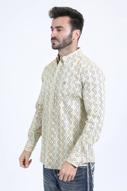 Platini Men's Satin Cotton Modern Fit Long Sleeve Beige Shirt (CWL10755 Beige)