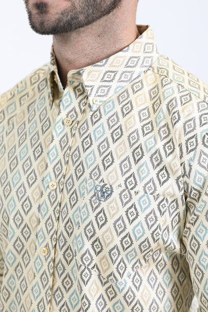 Platini Men's Satin Cotton Modern Fit Long Sleeve Beige Shirt (CWL10755 Beige)