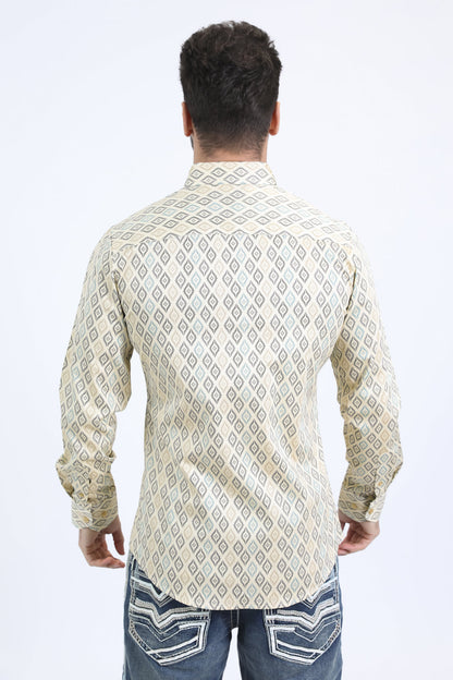 Platini Men's Satin Cotton Modern Fit Long Sleeve Beige Shirt (CWL10755 Beige)