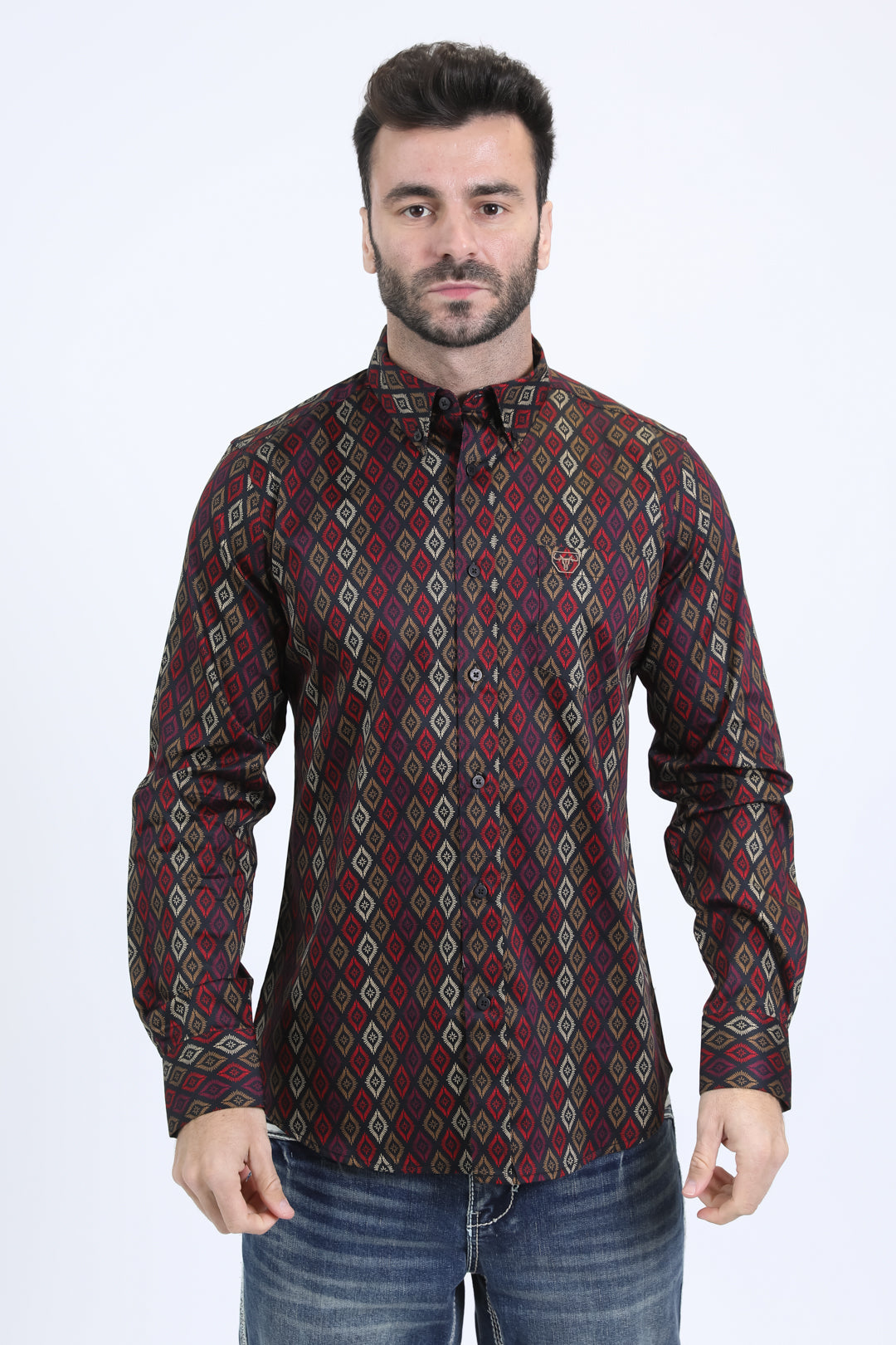 Camisa Platini de algodón satinado de manga larga negra para hombre (CWL10753 Negro)