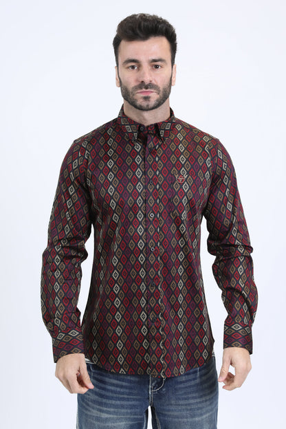 Camisa Platini de algodón satinado de manga larga negra para hombre (CWL10753 Negro)