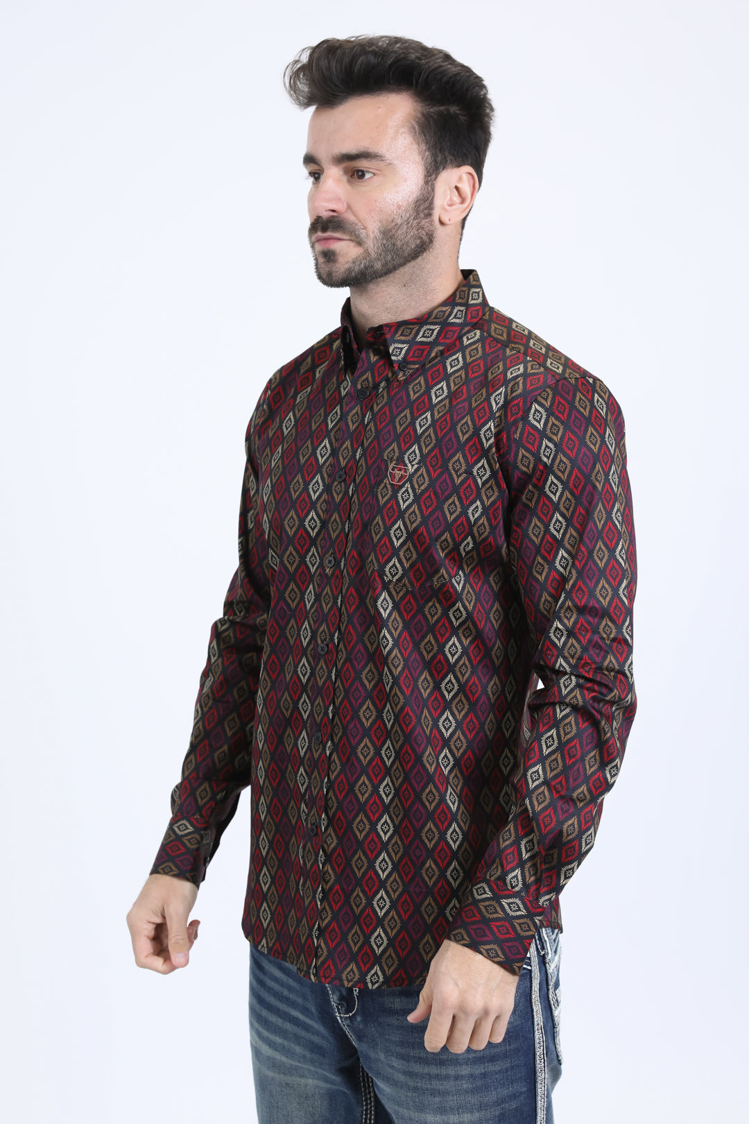 Camisa Platini de algodón satinado de manga larga negra para hombre (CWL10753 Negro)